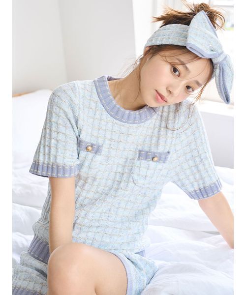 SNIDEL HOME(スナイデルホーム)の「ラメニットツイードショートパンツ(ルームウェア/パジャマ・レディース・ピンク/オフホワイト/ライトブルー・F)」の9枚目の写真