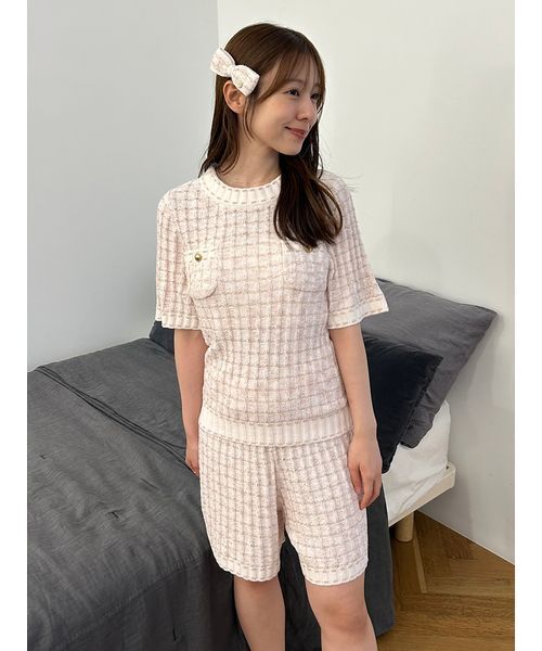 SNIDEL HOME(スナイデルホーム)の「ラメニットツイードショートパンツ(ルームウェア/パジャマ・レディース・ピンク/オフホワイト/ライトブルー・F)」の13枚目の写真