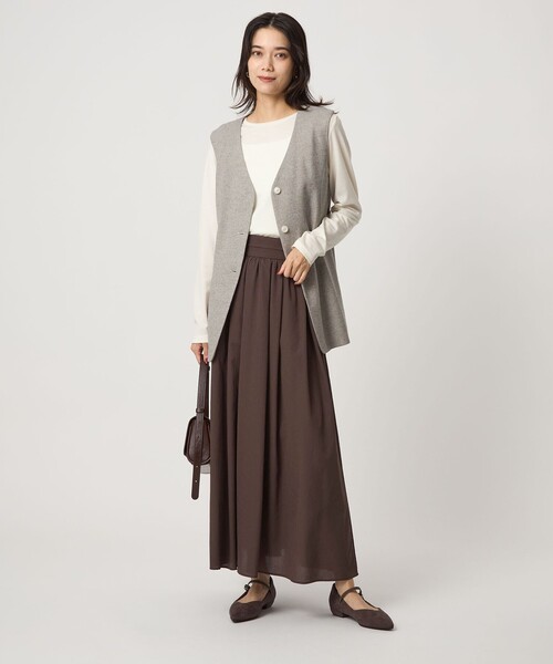 green label relaxing（グリーンレーベルリラクシング）の「エアリー ギャザー スカート 2（スカート・レディース・ライトグレー/ダークグレー/ダークブラウン・36/38）」の6枚目の写真