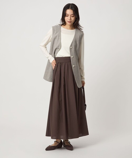 green label relaxing（グリーンレーベルリラクシング）の「エアリー ギャザー スカート 2（スカート・レディース・ライトグレー/ダークグレー/ダークブラウン・36/38）」の7枚目の写真