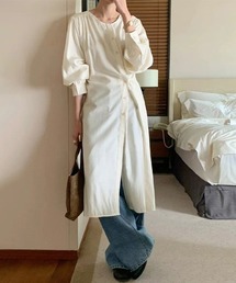 バックプリーツロングシャツワンピース