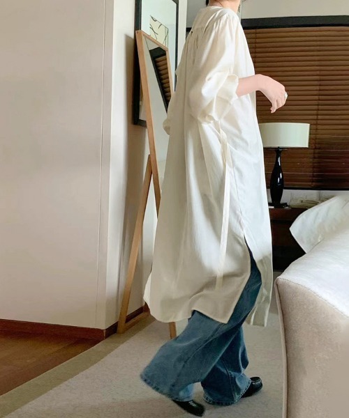 ReRe(リリ)の「バックプリーツロングシャツワンピース(シャツワンピース・レディース・ブラック/ベージュ・FREE)」の5枚目の写真
