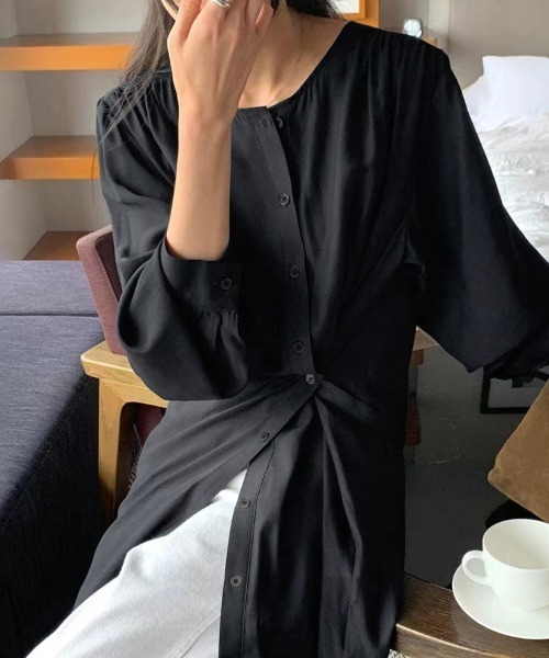ReRe(リリ)の「バックプリーツロングシャツワンピース(シャツワンピース・レディース・ブラック/ベージュ・FREE)」の13枚目の写真
