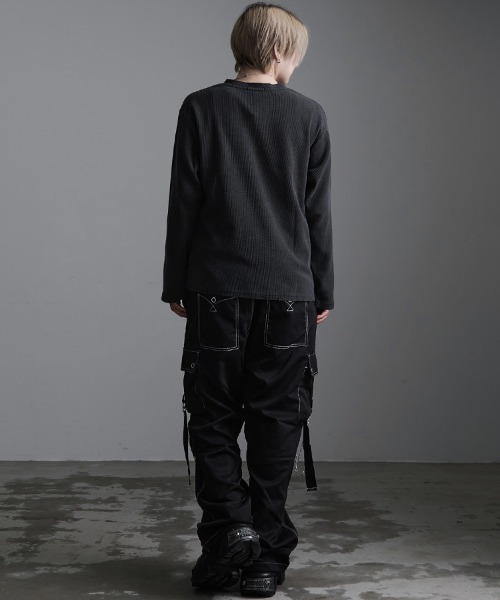 SILVER BULLET（シルバーバレット）の「『SILVER BULLET SELECT AP/シルバーバレットセレクト』ヴィンテージ風クロス刺繍ワッフルダメージロンT（Tシャツ/カットソー・メンズ・グレー/ブラック/チャコール・L/M）」の7枚目の写真