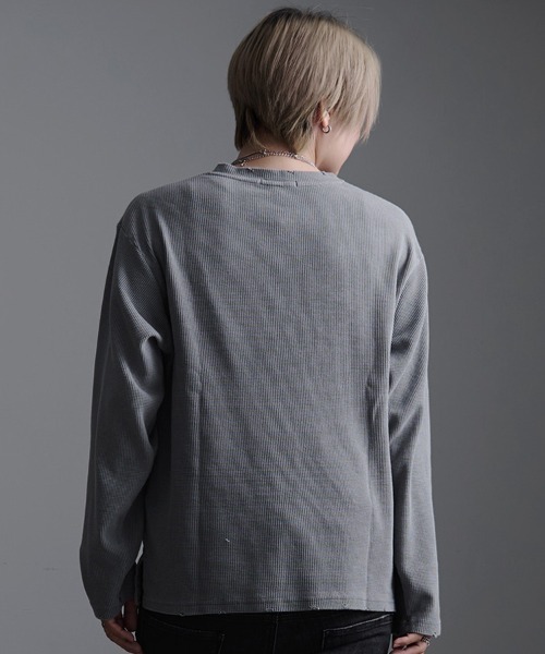 SILVER BULLET（シルバーバレット）の「『SILVER BULLET SELECT AP/シルバーバレットセレクト』ヴィンテージ風クロス刺繍ワッフルダメージロンT（Tシャツ/カットソー・メンズ・グレー/ブラック/チャコール・L/M）」の9枚目の写真