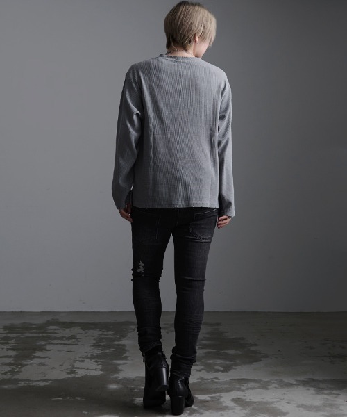 SILVER BULLET（シルバーバレット）の「『SILVER BULLET SELECT AP/シルバーバレットセレクト』ヴィンテージ風クロス刺繍ワッフルダメージロンT（Tシャツ/カットソー・メンズ・グレー/ブラック/チャコール・L/M）」の12枚目の写真