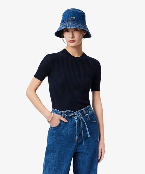LACOSTE(ラコステ)の「3Dニッティングショートスリーブメリノウール ハイゲージニットセーター(ニット/セーター・レディース・ダークグリーン/ネイビー・36/34/40/38)」の22枚目の写真