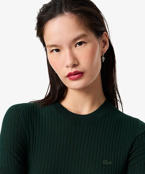 LACOSTE(ラコステ)の「3Dニッティングショートスリーブメリノウール ハイゲージニットセーター(ニット/セーター・レディース・ダークグリーン/ネイビー・36/34/40/38)」の17枚目の写真