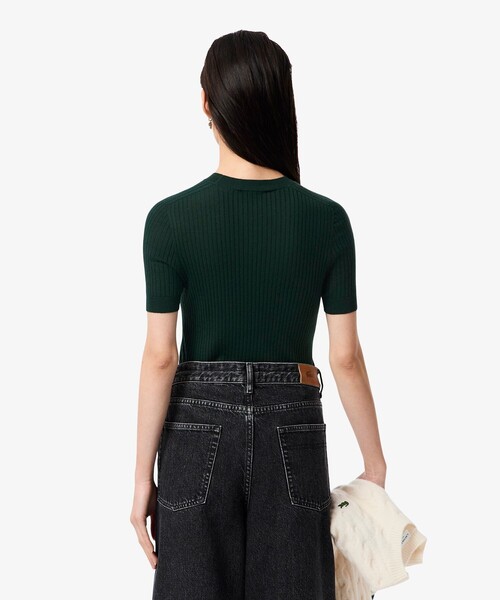 LACOSTE(ラコステ)の「3Dニッティングショートスリーブメリノウール ハイゲージニットセーター(ニット/セーター・レディース・ダークグリーン/ネイビー・36/34/40/38)」の16枚目の写真