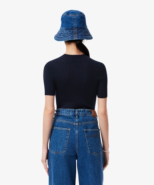 LACOSTE(ラコステ)の「3Dニッティングショートスリーブメリノウール ハイゲージニットセーター(ニット/セーター・レディース・ダークグリーン/ネイビー・36/34/40/38)」の4枚目の写真