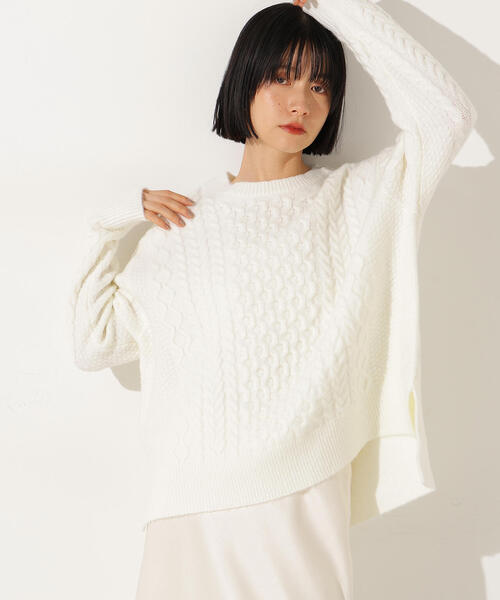 N.（N. Natural Beauty Basic）（エヌエヌナチュラルビューティーベーシック）の「ベーシックケーブルニット（ニット/セーター・レディース・オフホワイト/ピンク/ブラウン・MEDIUM）」の4枚目の写真
