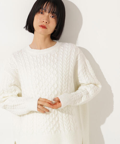 N.（N. Natural Beauty Basic）（エヌエヌナチュラルビューティーベーシック）の「ベーシックケーブルニット（ニット/セーター・レディース・オフホワイト/ピンク/ブラウン・MEDIUM）」の6枚目の写真