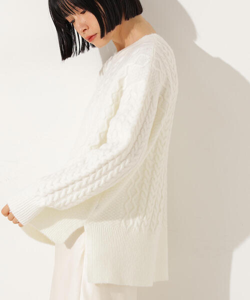 N.（N. Natural Beauty Basic）（エヌエヌナチュラルビューティーベーシック）の「ベーシックケーブルニット（ニット/セーター・レディース・オフホワイト/ピンク/ブラウン・MEDIUM）」の7枚目の写真