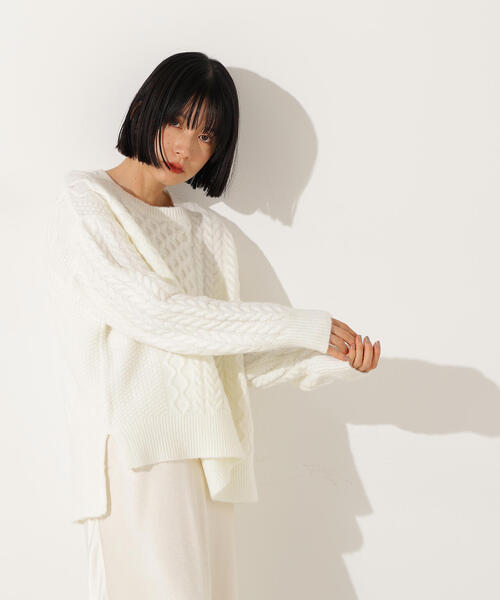 N.（N. Natural Beauty Basic）（エヌエヌナチュラルビューティーベーシック）の「ベーシックケーブルニット（ニット/セーター・レディース・オフホワイト/ピンク/ブラウン・MEDIUM）」の10枚目の写真