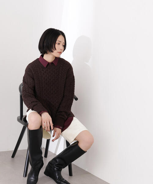 N.（N. Natural Beauty Basic）（エヌエヌナチュラルビューティーベーシック）の「ベーシックケーブルニット（ニット/セーター・レディース・オフホワイト/ピンク/ブラウン・MEDIUM）」の20枚目の写真