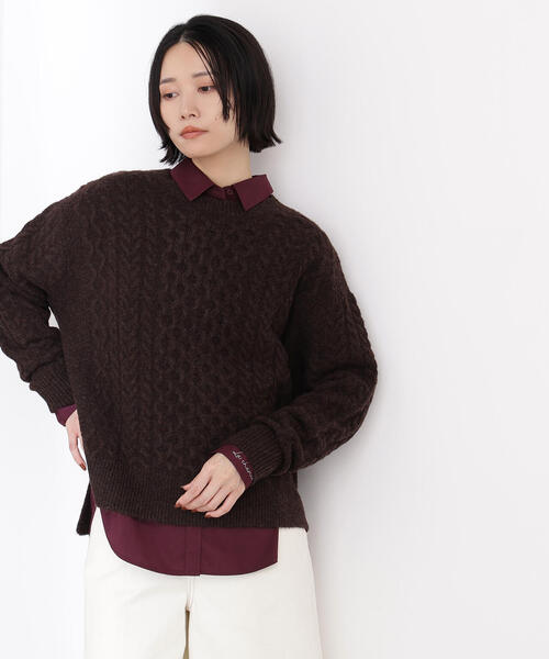 N.（N. Natural Beauty Basic）（エヌエヌナチュラルビューティーベーシック）の「ベーシックケーブルニット（ニット/セーター・レディース・オフホワイト/ピンク/ブラウン・MEDIUM）」の3枚目の写真