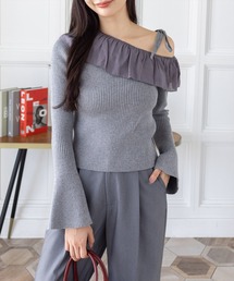 CLEAR BASIC | ワンショル肩リボンフリルニットトップス[大人 フェミニン ガーリー]≪AW新作≫(ニット/セーター)