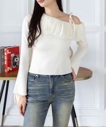CLEAR BASIC | ワンショル肩リボンフリルニットトップス[大人 フェミニン ガーリー]≪AW新作≫(ニット/セーター)