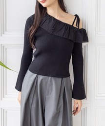 CLEAR BASIC（クリアベーシック）の「ワンショル肩リボンフリルニットトップス[大人 フェミニン ガーリー]≪AW新作≫（ニット/セーター・レディース）」