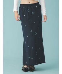 フラワー刺繍スウェットスカート