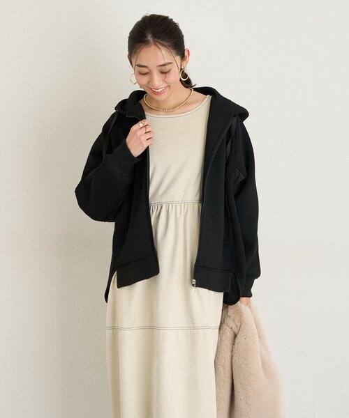 un dix cors（アンディコール）の「《大人カジュアルに◎》モスダンボール中綿切替フードジャケット（ダウンジャケット/コート・レディース・ブラック/ライトグレー・FREE）」の9枚目の写真