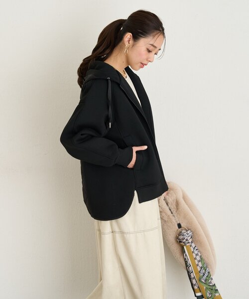 un dix cors（アンディコール）の「《大人カジュアルに◎》モスダンボール中綿切替フードジャケット（ダウンジャケット/コート・レディース・ブラック/ライトグレー・FREE）」の10枚目の写真