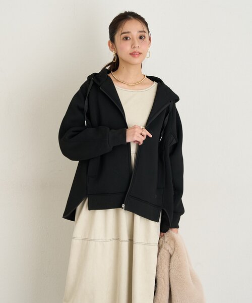 un dix cors（アンディコール）の「《大人カジュアルに◎》モスダンボール中綿切替フードジャケット（ダウンジャケット/コート・レディース・ブラック/ライトグレー・FREE）」の12枚目の写真