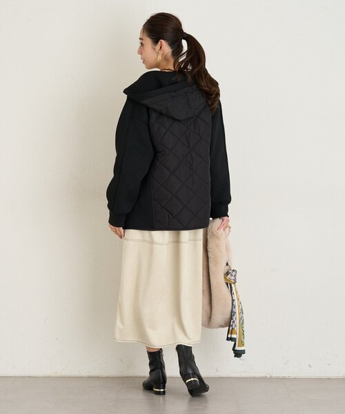 un dix cors（アンディコール）の「《大人カジュアルに◎》モスダンボール中綿切替フードジャケット（ダウンジャケット/コート・レディース・ブラック/ライトグレー・FREE）」の15枚目の写真