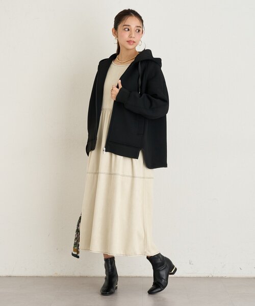 un dix cors（アンディコール）の「《大人カジュアルに◎》モスダンボール中綿切替フードジャケット（ダウンジャケット/コート・レディース・ブラック/ライトグレー・FREE）」の16枚目の写真