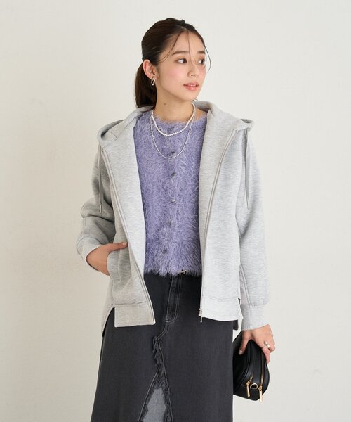 un dix cors（アンディコール）の「《大人カジュアルに◎》モスダンボール中綿切替フードジャケット（ダウンジャケット/コート・レディース・ブラック/ライトグレー・FREE）」の18枚目の写真