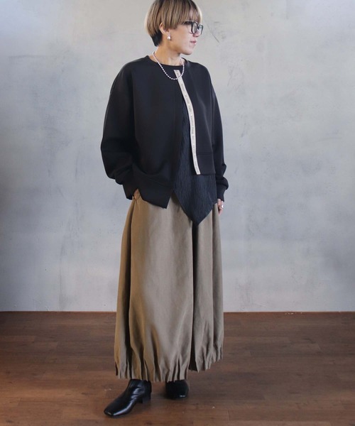 BITTOKO（ビットコ）の「異素材MIXTシャツ（Tシャツ/カットソー・レディース・グリーン/ベージュ/ブラック・FREE）」の9枚目の写真