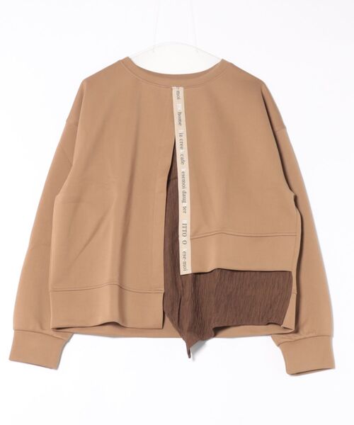 BITTOKO（ビットコ）の「異素材MIXTシャツ（Tシャツ/カットソー・レディース・グリーン/ベージュ/ブラック・FREE）」の5枚目の写真