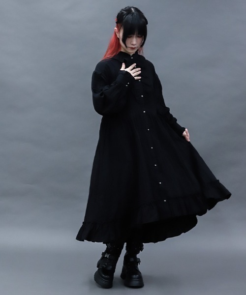 Lady Victoriaの数奇な運命ガーゼフリルシャツワンピ(黒) NIBBLE POISON（ニブルポイズン）の「ガーゼフリルシャツワンピース