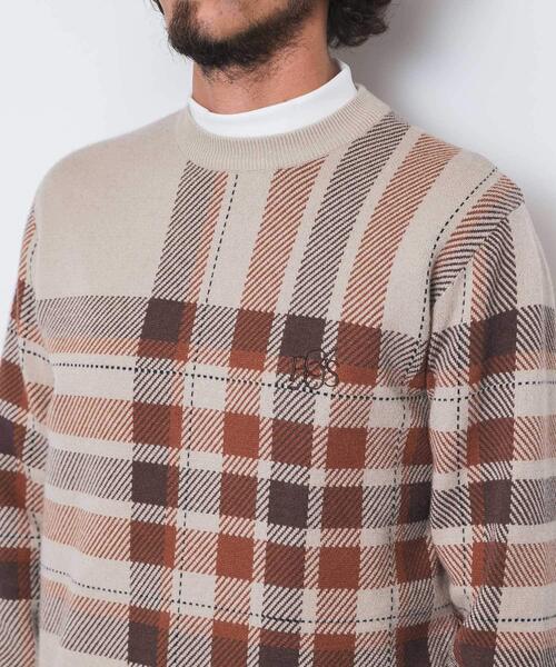 URBAN RESEARCH Sonny Label(アーバンリサーチサニーレーベル)の「OOPS ビッグチェックニット(ニット/セーター・メンズ・グリーン/ベージュ/ブラック・MEDIUM/X-LARGE/LARGE)」の16枚目の写真