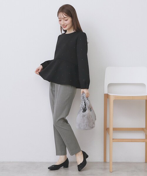 index（インデックス）の「ウォームストレッチテーパードパンツ【洗濯機OK/防シワ/吸湿発熱】《XS～3L》（その他パンツ・レディース・ブラック/ブラウン系その他2/グレー/ナチュラル/ブラック系1・34/36/38/40/42/44）」の9枚目の写真