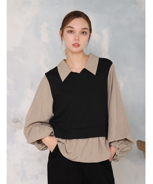 fifth（フィフス）の「袖2wayドッキングシャツ（シャツ/ブラウス・レディース・ベージュ/ホワイト・M）」の2枚目の写真