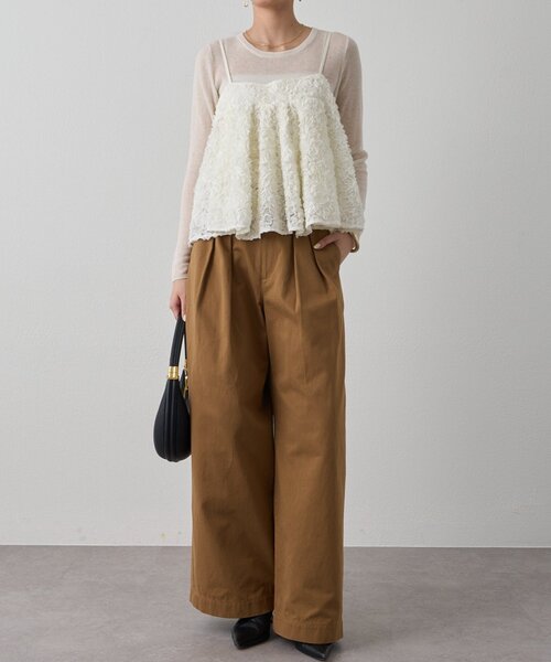 LOUNGEDRESS（ラウンジドレス）の「フラワーコードビスチェ（キャミソール・レディース・ブラック/オフホワイト・FREE）」の3枚目の写真