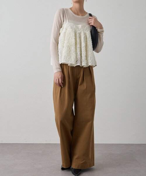 LOUNGEDRESS（ラウンジドレス）の「フラワーコードビスチェ（キャミソール・レディース・ブラック/オフホワイト・FREE）」の4枚目の写真