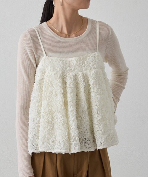 LOUNGEDRESS（ラウンジドレス）の「フラワーコードビスチェ（キャミソール・レディース・ブラック/オフホワイト・FREE）」の8枚目の写真