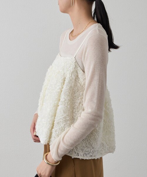 LOUNGEDRESS（ラウンジドレス）の「フラワーコードビスチェ（キャミソール・レディース・ブラック/オフホワイト・FREE）」の9枚目の写真