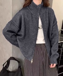 ハイネックダブルジップニットカーデ