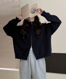 ハイネックダブルジップニットカーデ