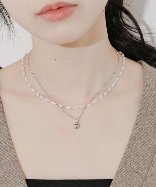 SMELLY(スメリー)の「ステンレスハートトップパール2セットネックレス(ネックレス・レディース・シルバー系その他・-)」の1枚目の写真