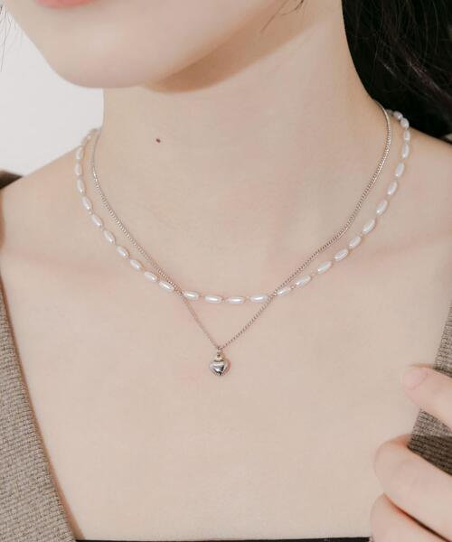 SMELLY(スメリー)の「ステンレスハートトップパール2セットネックレス(ネックレス・レディース・シルバー系その他・-)」の2枚目の写真