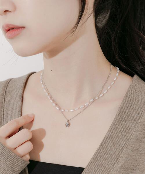 SMELLY(スメリー)の「ステンレスハートトップパール2セットネックレス(ネックレス・レディース・シルバー系その他・-)」の3枚目の写真