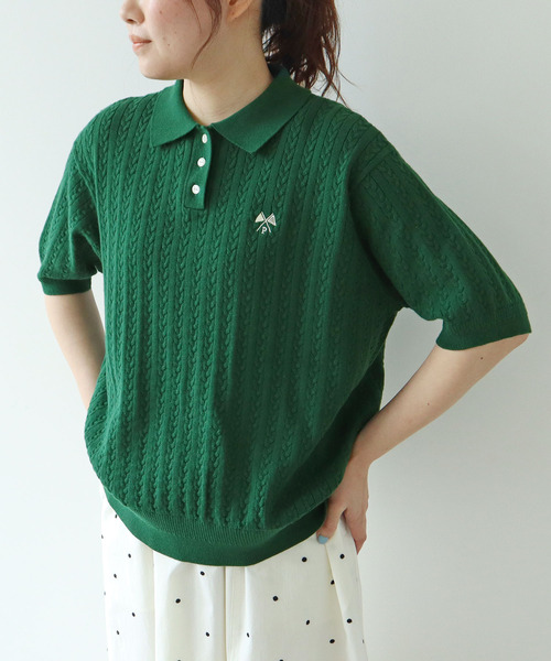 PAR ICI(パーリッシィ)の「強撚綿 襟付きニットポロシャツ(ポロシャツ・レディース・ダークブラウン/アイボリー/グリーン/ネイビー・FREE)」の3枚目の写真