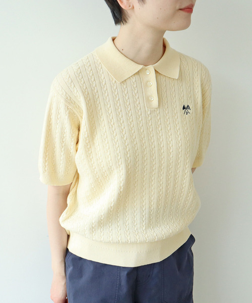PAR ICI(パーリッシィ)の「強撚綿 襟付きニットポロシャツ(ポロシャツ・レディース・ダークブラウン/アイボリー/グリーン/ネイビー・FREE)」の2枚目の写真