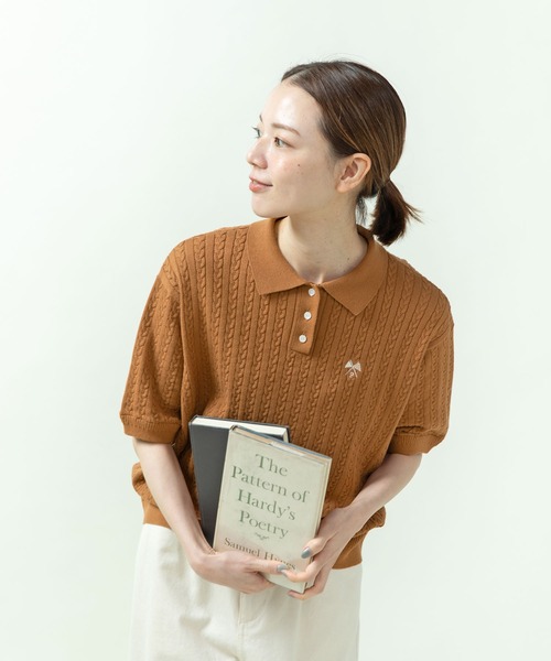 PAR ICI(パーリッシィ)の「強撚綿 襟付きニットポロシャツ(ポロシャツ・レディース・ダークブラウン/アイボリー/グリーン/ネイビー・FREE)」の18枚目の写真