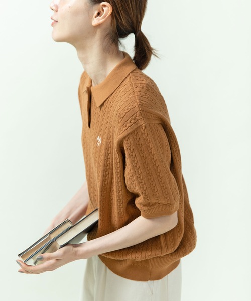 PAR ICI(パーリッシィ)の「強撚綿 襟付きニットポロシャツ(ポロシャツ・レディース・ダークブラウン/アイボリー/グリーン/ネイビー・FREE)」の20枚目の写真