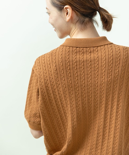 PAR ICI(パーリッシィ)の「強撚綿 襟付きニットポロシャツ(ポロシャツ・レディース・ダークブラウン/アイボリー/グリーン/ネイビー・FREE)」の22枚目の写真